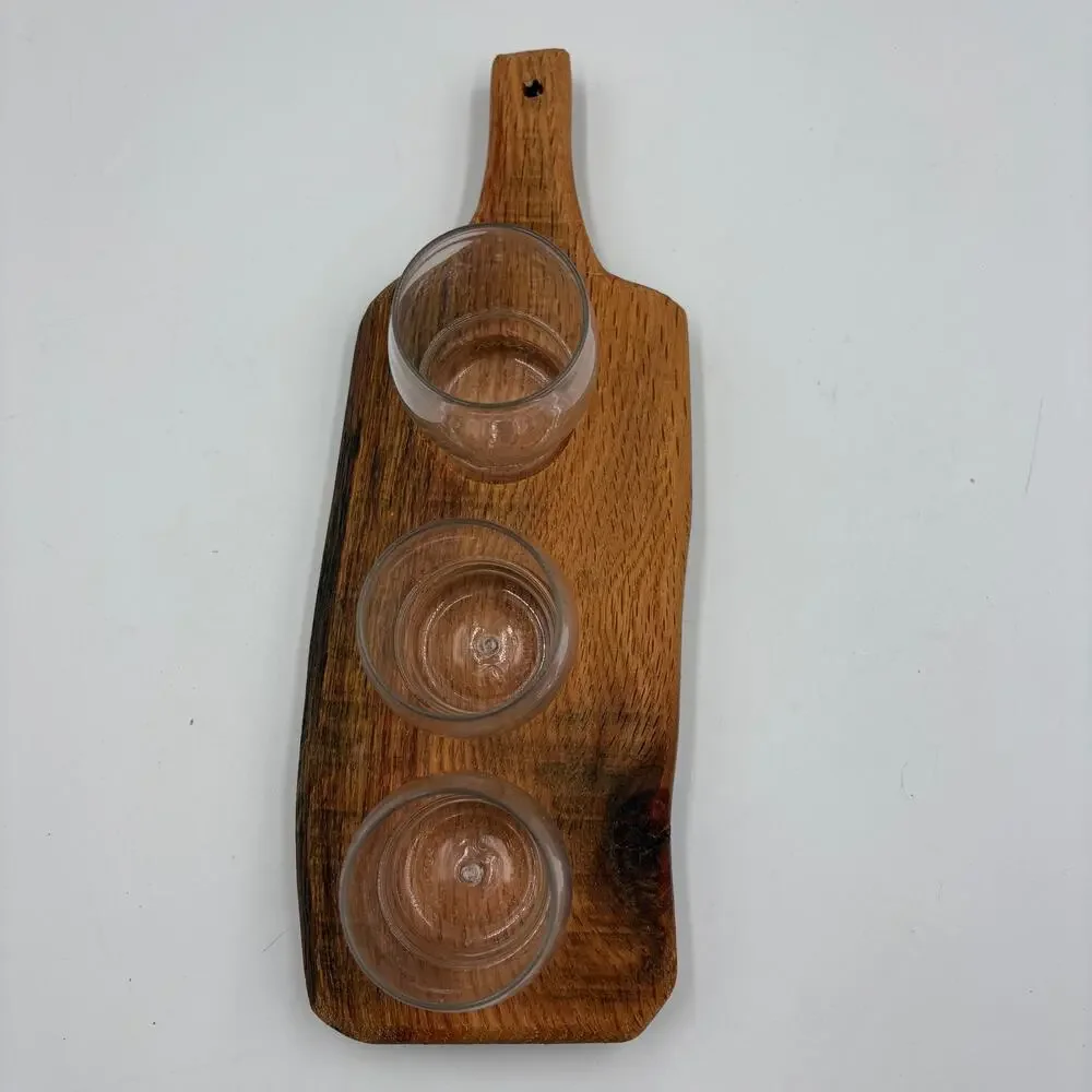 Wooden Flight Board 3 Drinks Handcrafted Plastic Cups